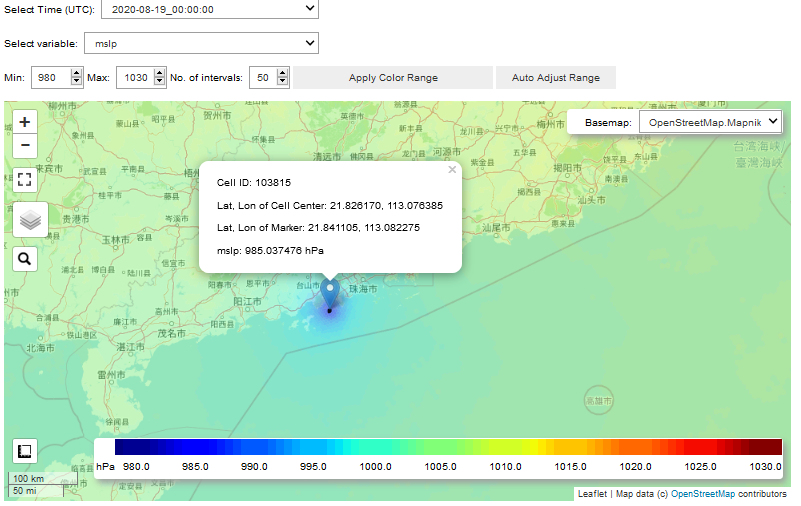 CPAS forecast minimum sea-level pressure for Typhoon Higos