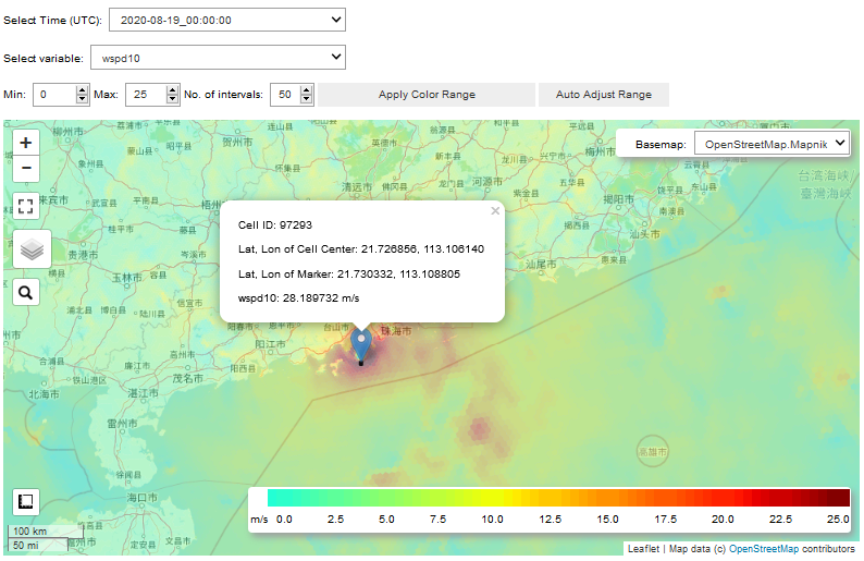 CPAS forecast 10 metre wind speed for Typhoon Higos