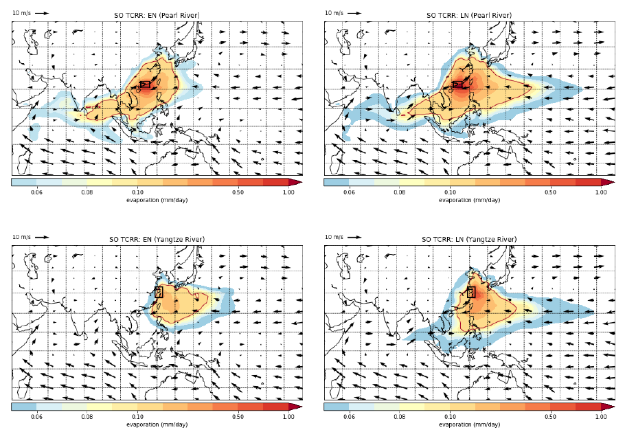 Moisture source maps for El Niño and La Niña years